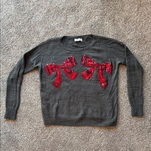 Abercrombie & Fitch Charcoal Knit Top Sweater with Sequins Red Bows. Size XS/S